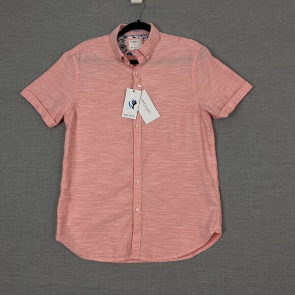 NEW Denim & Flower Shirt Short Sleeve Button Down Sz Medium Pink - Picture 1 of 9